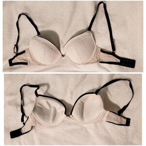 Victoria's Secret Lightly Lined Demi Bra White Black Lace 32DD